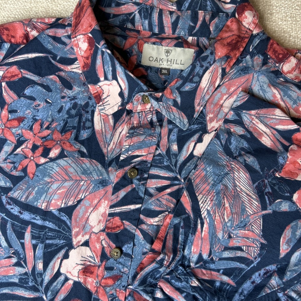Oak Hill Mens 3XL Blue Hawaiian Camp Shirt Tropical Island Print Cotton Coastal